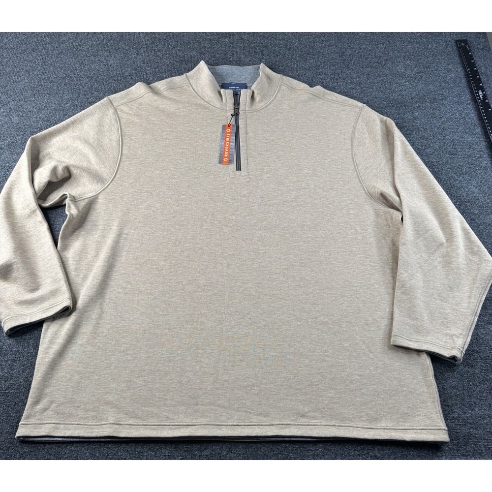 Mens 1/4 Zip Reversible Sweater Roundtree Yorke XL Light Gray & Brown NWT